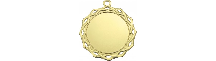 70MM DIAMOND PATTERN CUSTOM CENTRE MEDAL - GOLD, SILVER OR BRONZE